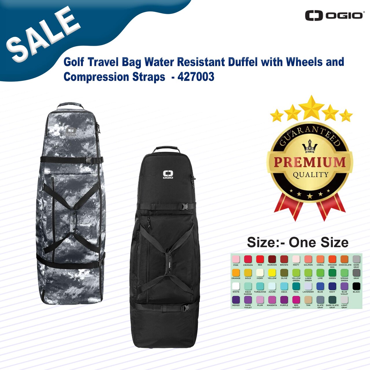 OGIO® Golf Travel Bag Water Resistant Duffel with Wheels and Compression Straps